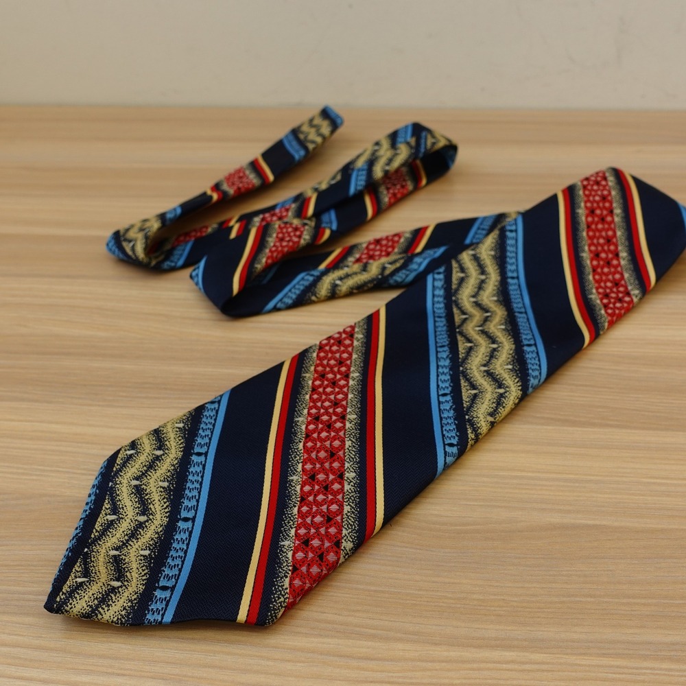 Vintage Psychedelic Stripe Tie Mens Blue 70s Rockabilly Textured JOHN FREDERICS